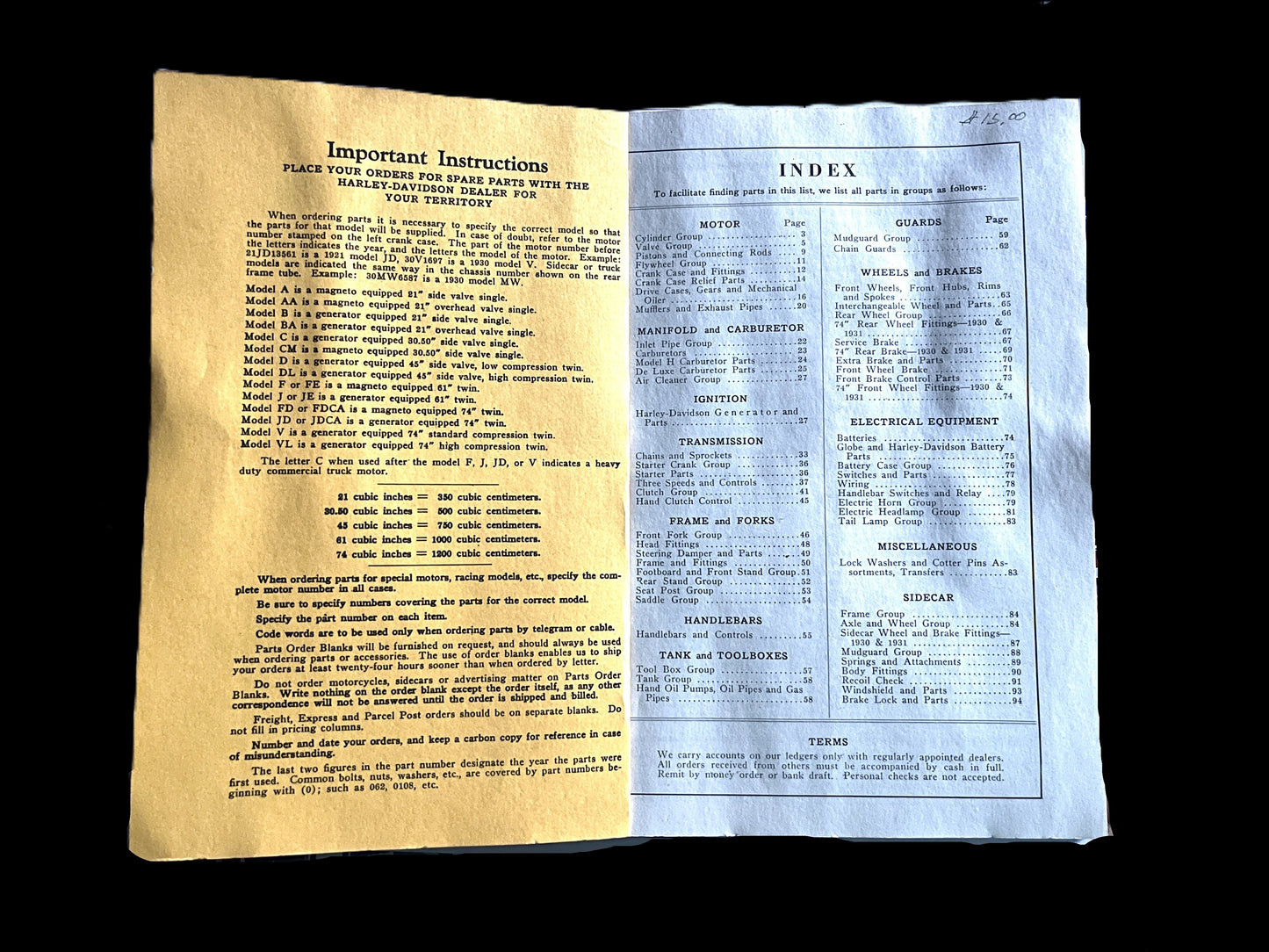 Spare Parts for Harley-Davidson Motorcycles and Sidecars, 1927 to 1931, Reprint