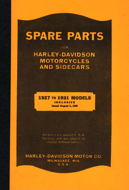 Spare Parts for Harley-Davidson Motorcycles and Sidecars, 1927 to 1931. Excellent Reprint