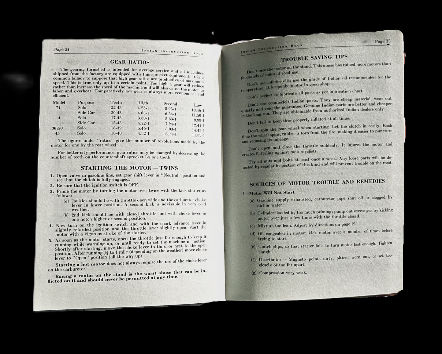 Indian Motorcycle Rider's Instruction Book